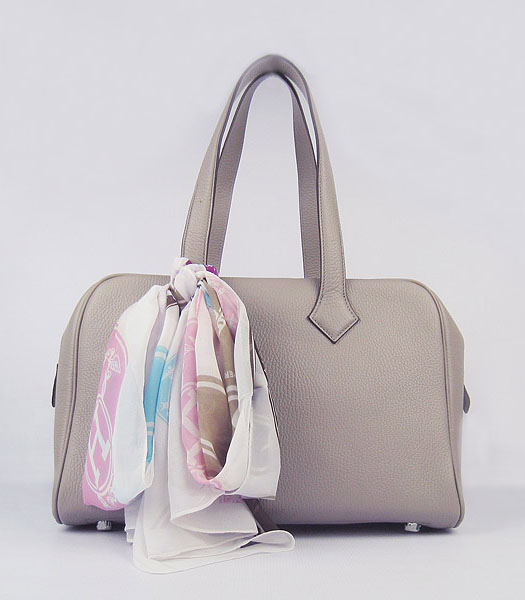 Hermes Victoria II Tote Bag Grey Leather with Scarf