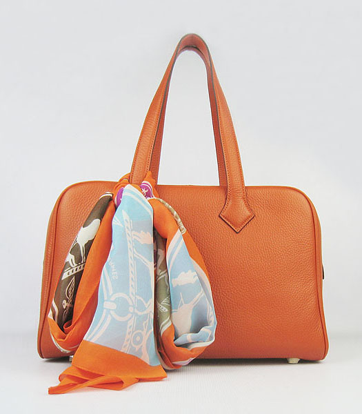 Hermes Victoria II Tote Bag Orange Leather with Scarf