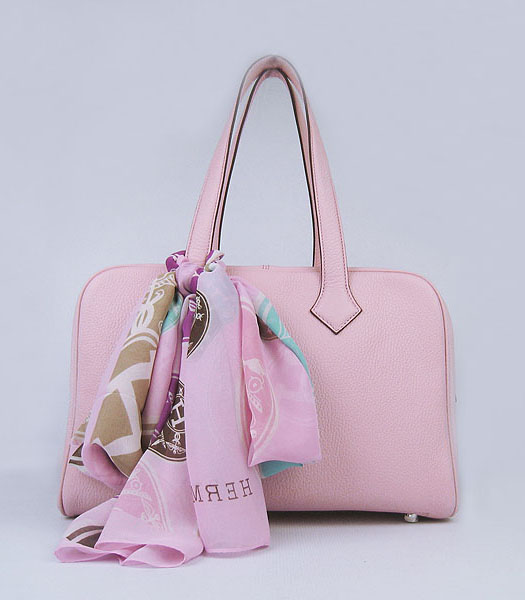 Hermes Victoria II Tote Bag Pink Leather with Scarf