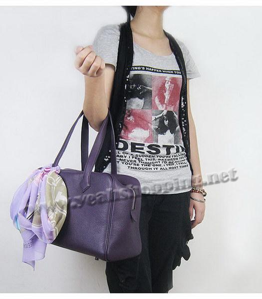 Hermes Victoria II Tote Bag Purple Leather with Scarf-9