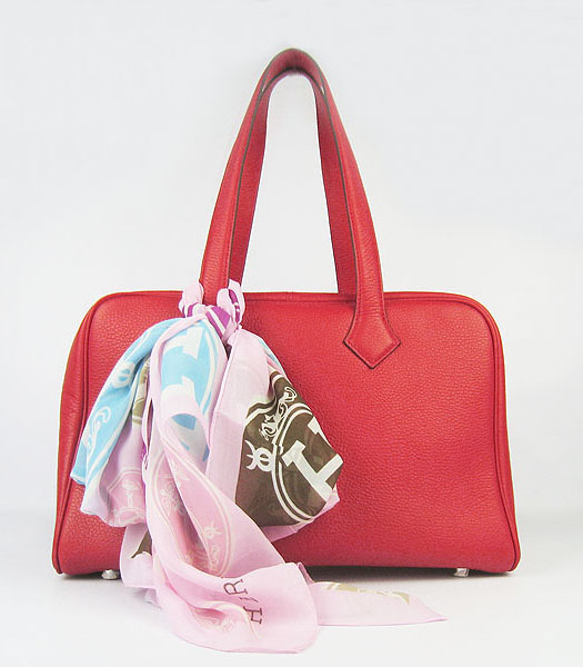 Hermes Victoria II Tote Bag Red Leather with Scarf