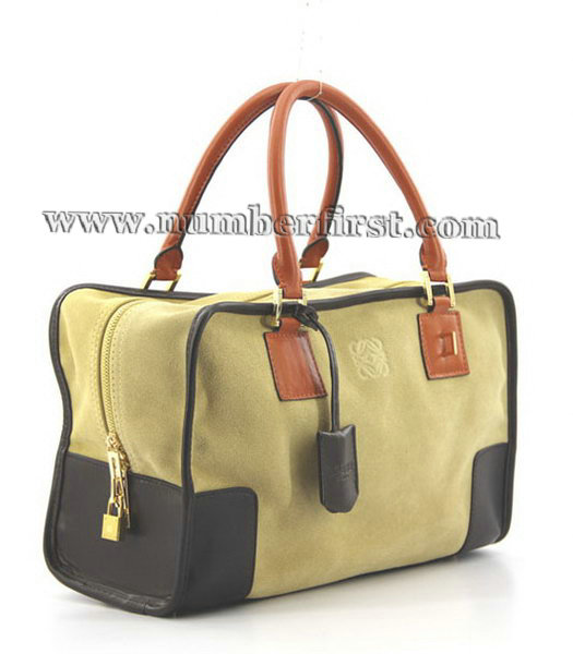 Loewe Amazone Nubuck Suede Leather Bag in Earth Yellow_Dark Coffee_Orange-1