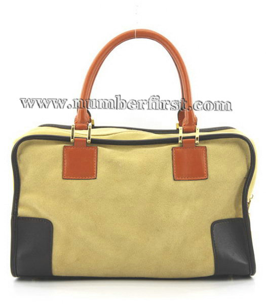 Loewe Amazone Nubuck Suede Leather Bag in Earth Yellow_Dark Coffee_Orange-2