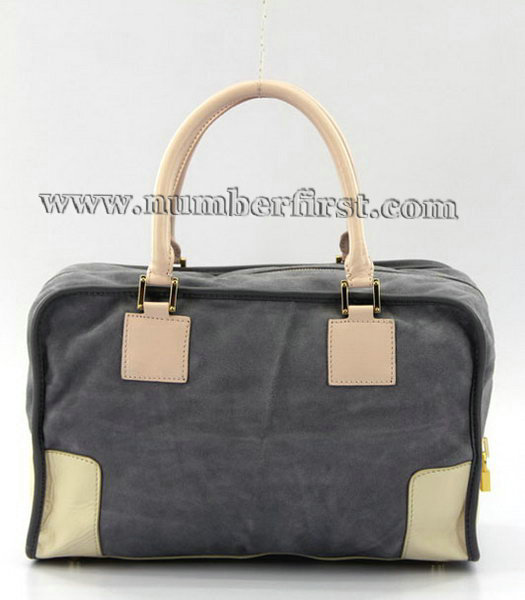 Loewe Amazone Nubuck Suede Leather Bag in Grey_Apricot_Pink-2