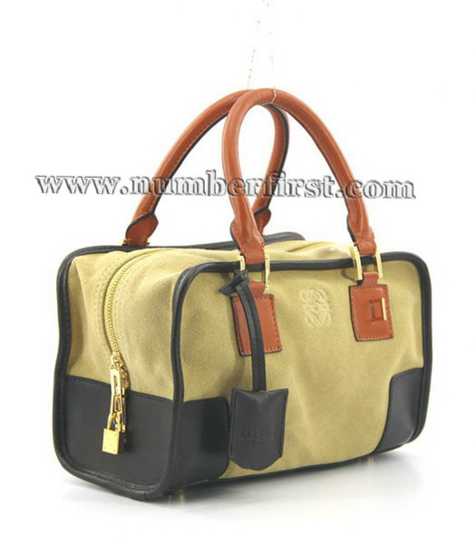 Loewe Amazone Nubuck Suede Leather Small Bag in Earth Yellow_Dark Coffee_Orange-1