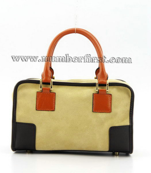 Loewe Amazone Nubuck Suede Leather Small Bag in Earth Yellow_Dark Coffee_Orange-2