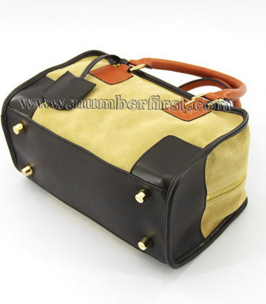 Loewe Amazone Nubuck Suede Leather Small Bag in Earth Yellow_Dark Coffee_Orange-4