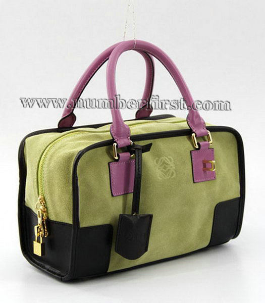 Loewe Amazone Nubuck Suede Leather Small Bag in Green_Dark Coffee_Fuchsia-1