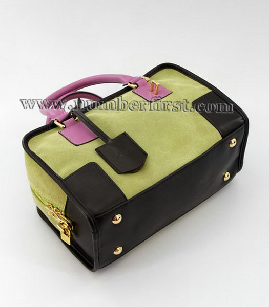 Loewe Amazone Nubuck Suede Leather Small Bag in Green_Dark Coffee_Fuchsia-5