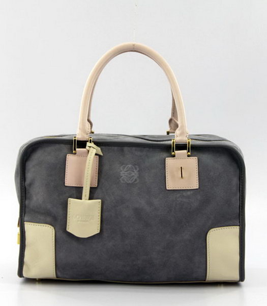 Loewe Amazone Nubuck Suede Leather Small Bag in Grey_Apricot_Pink