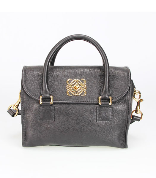Loewe Small Tote Handbags Black Calfskin Veins Leather
