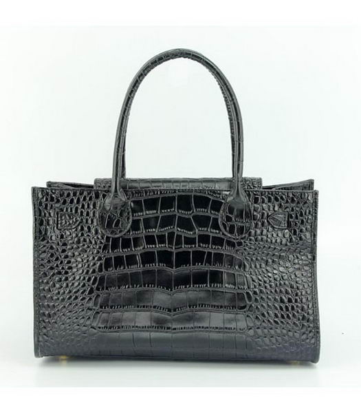 Loewe Tote Handbags Black Leather Crocodile Veins with PU Lining-2