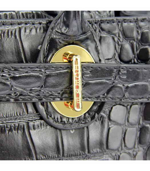 Loewe Tote Handbags Black Leather Crocodile Veins with PU Lining-4
