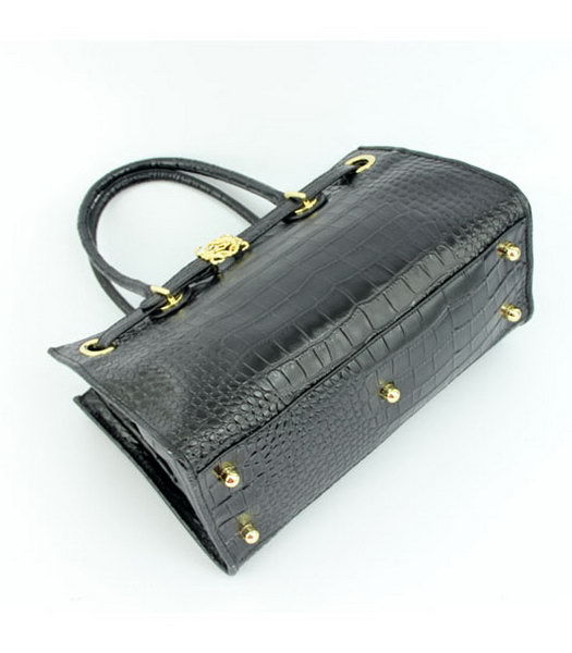 Loewe Tote Handbags Black Leather Crocodile Veins with PU Lining-5