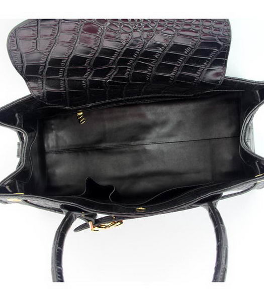 Loewe Tote Handbags Black Leather Crocodile Veins with PU Lining-6