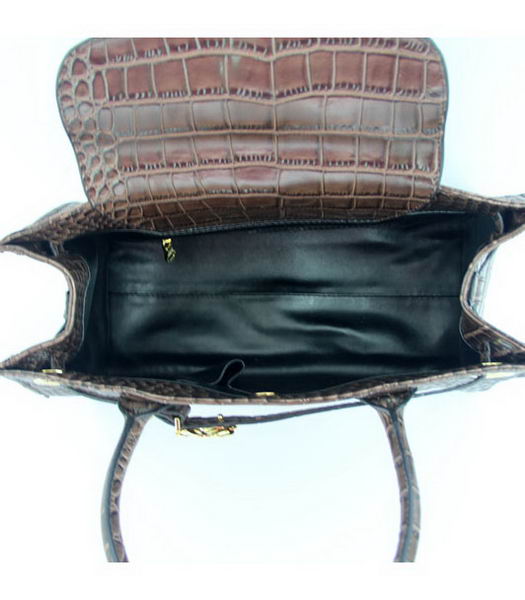 Loewe Tote Handbags Dark Coffee Leather Crocodile Veins with PU Lining-6