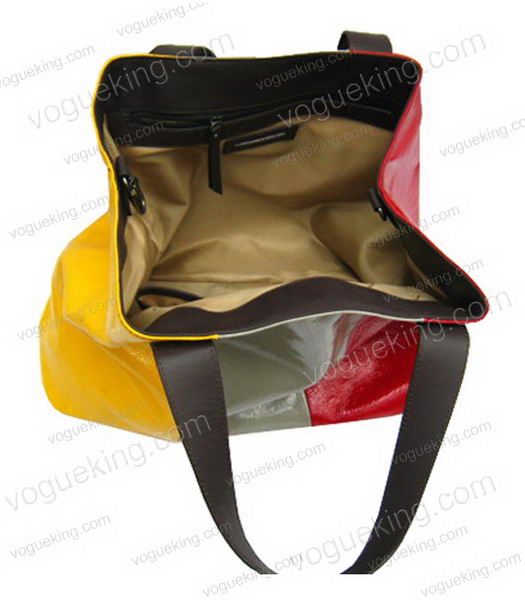 Marni New Oversided Bag RedGreyYellow Leather With Dark Coffee Calfskin-4