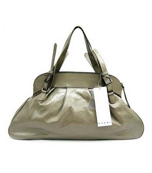 Marni Shiny Leather Grey Zipper Handbag