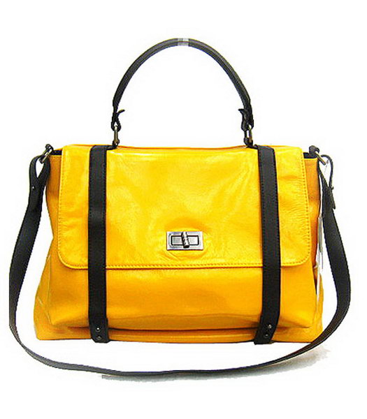 Marni Shiny Leather Handle Flap Bag Yellow