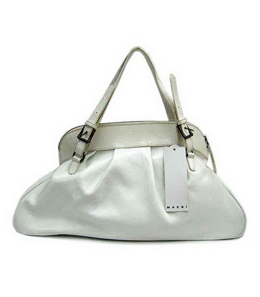 Marni Shiny Leather White Zipper Handbag 