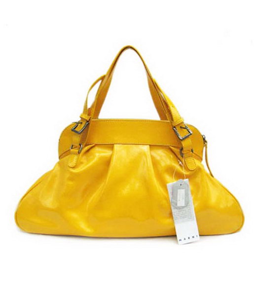 Marni Shiny Leather Yellow Zipper Handbag