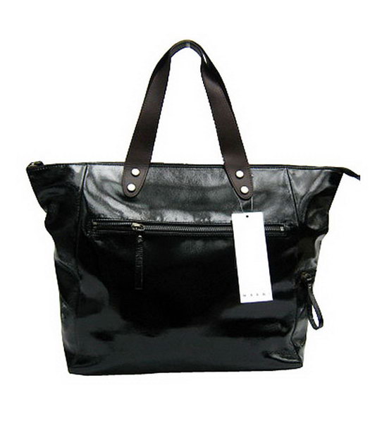 Marni Shiny Nappa Black Leather Shoulder Tote Handbag