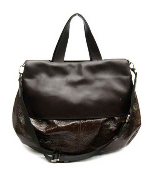 Marni Shiny Nappa Leather Flap Handle Bag Dark Coffee