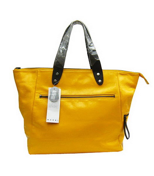 Marni Shiny Nappa Yellow Leather Shoulder Tote Handbag 