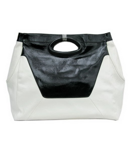 Marni White Lambskin Rugosity Black Patent Large Handbag