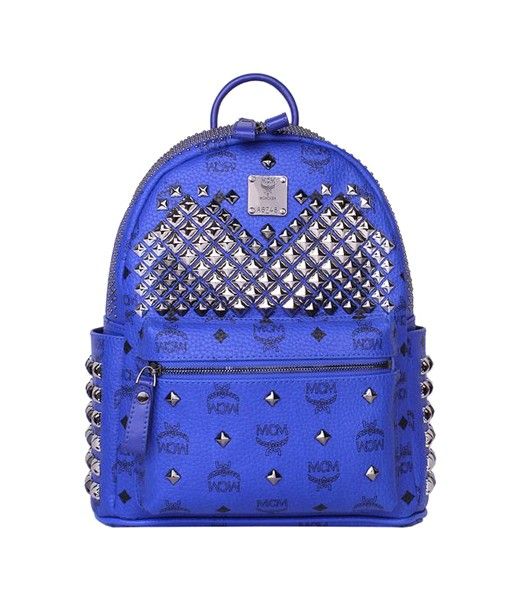 MCM Exclusive Full Studs Small Backpack Electric Blue Leather