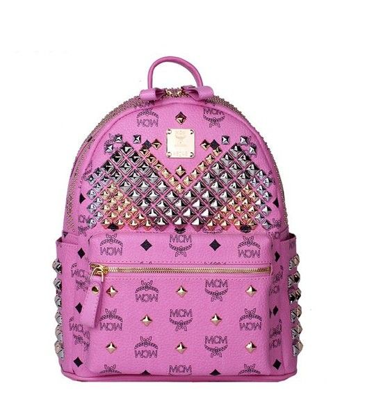 MCM Exclusive Full Studs Small Backpack Pink Leather