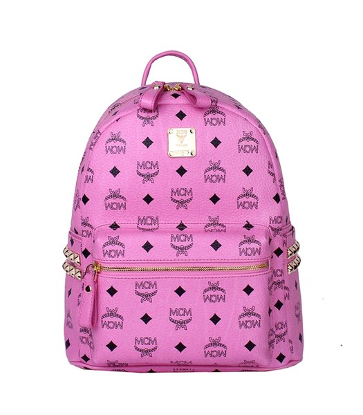 MCM Side Studs Studded Small Backpack Pink Leather