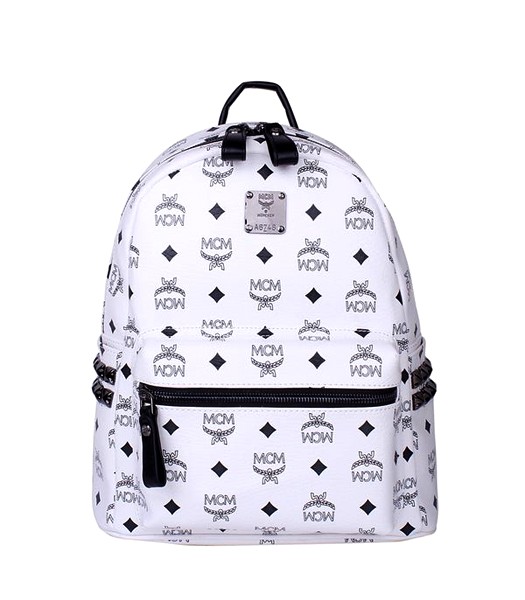 MCM Side Studs Studded Small Backpack White Leather