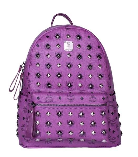 MCM Stark All Over Studs Leather Medium Backpack Purple