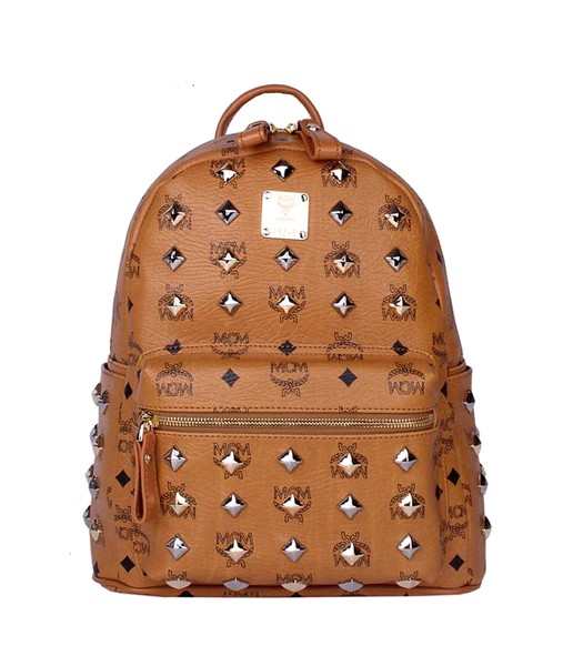 MCM Stark All Over Studs Leather Small Backpack Earth Yellow