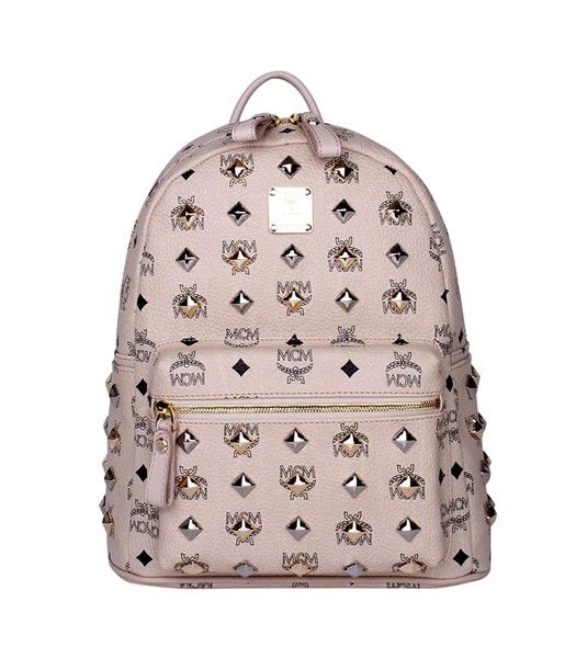 MCM Stark All Over Studs Leather Small Backpack Offwhite