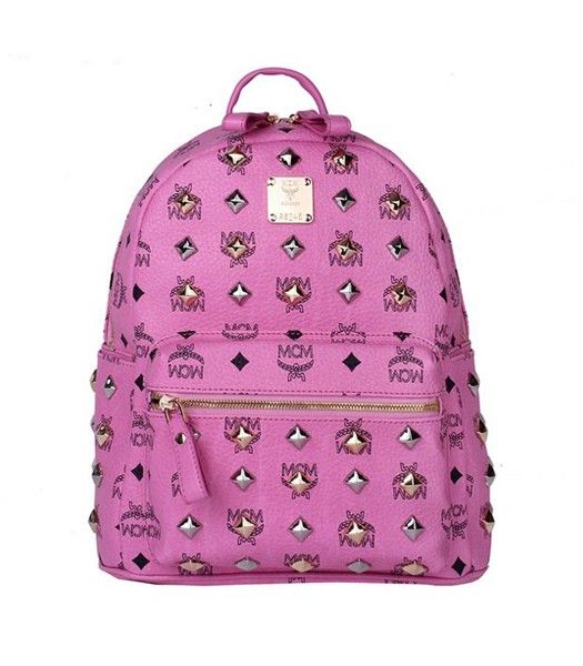 MCM Stark All Over Studs Leather Small Backpack Pink