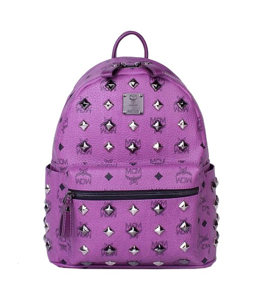 MCM Stark All Over Studs Leather Small Backpack Purple
