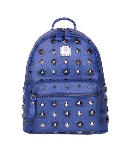 MCM Stark All Over Studs Leather Small Backpack Sapphire Blue