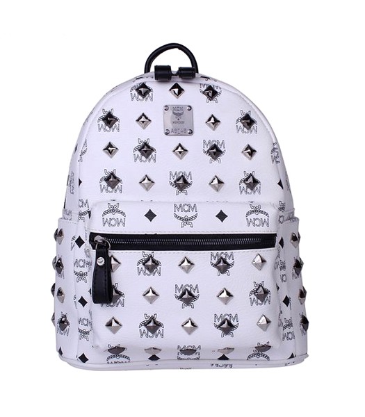 MCM Stark All Over Studs Leather Small Backpack White