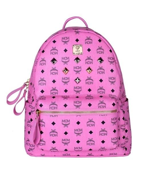 MCM Stark Sprinkle Stud Medium Backpack In Pink Leather
