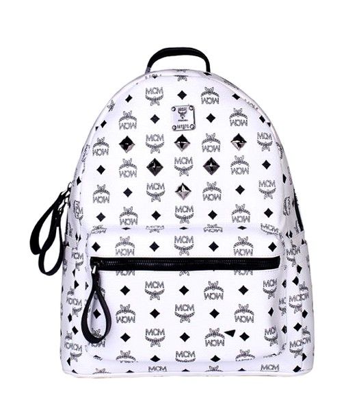 MCM Stark Sprinkle Stud Medium Backpack In White Leather