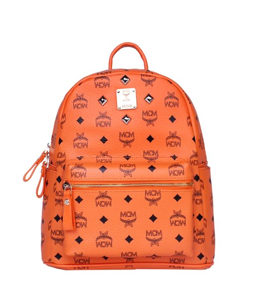 MCM Stark Sprinkle Stud Small Backpack In Orange Leather