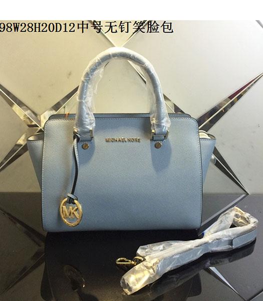 Michael Kors 28cm Grey Blue Leather Top Handle Bag