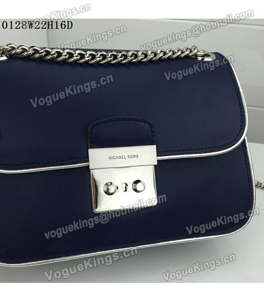 Michael Kors Dark Blue Leather Silver Chains Small Bag-3