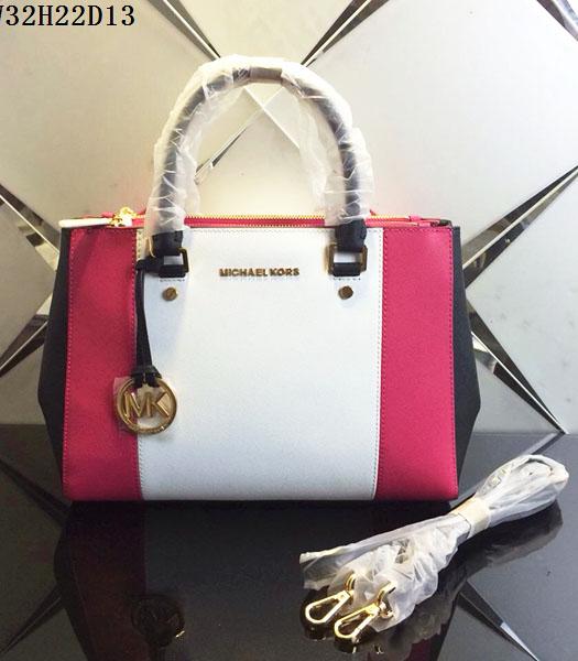 Michael Kors White&Rose Red Leather Top Handle Bag