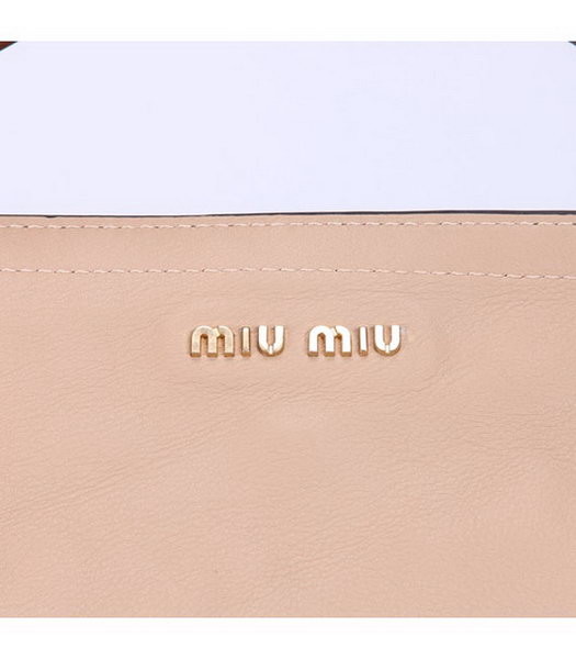 Miu Miu Apricot Soft Leather with Green Ostrich Veins Tote Handbag-6
