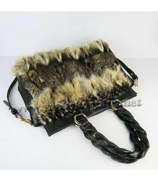 Miu Miu Black Calf Leather Tote Bag with Hair-4
