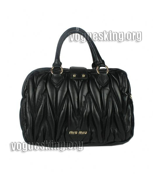 Miu Miu Black Matelasse Lambskin Leather Handbag-2
