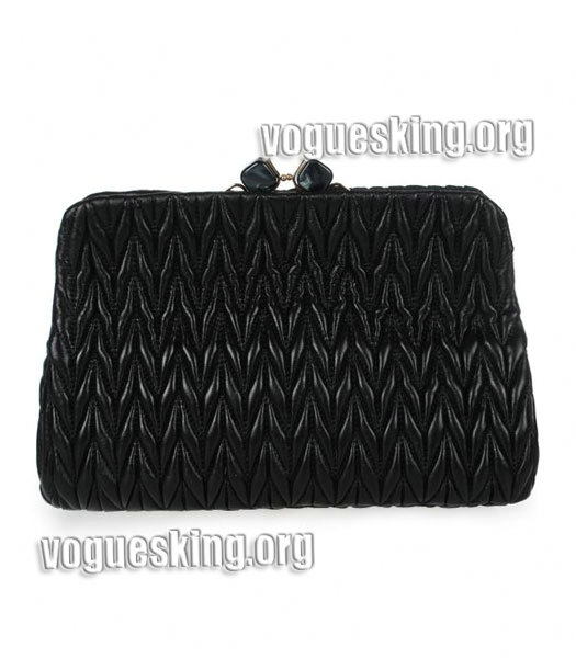 Miu Miu Black Matelasse Lambskin Leather Tote Handbag-2